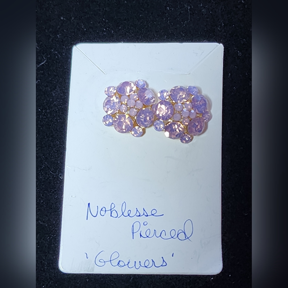 Noblesse Collection Purple Rhinestone Flower Cluster Pierced Earrings 1"